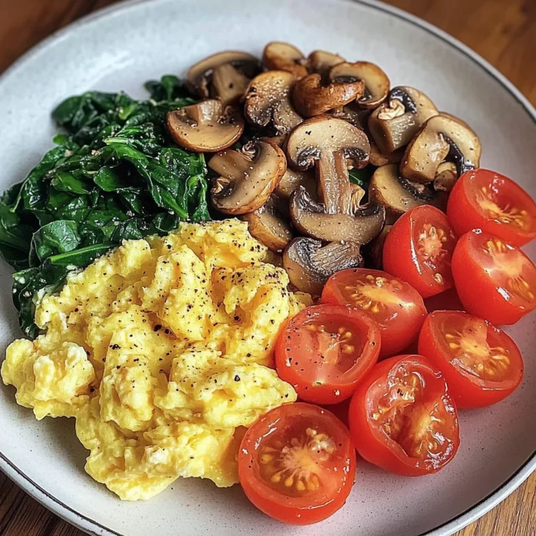 Colorful Scrambled Eggs with Mushrooms, Spinach & Tomatoes