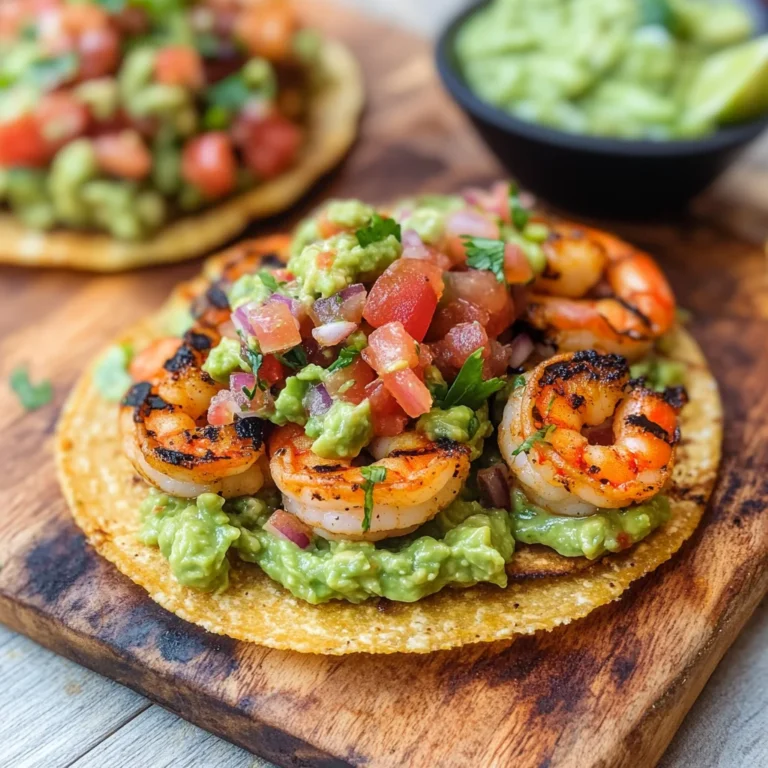 Grilled Shrimp Tostadas with Guacamole & Pico de Gallo