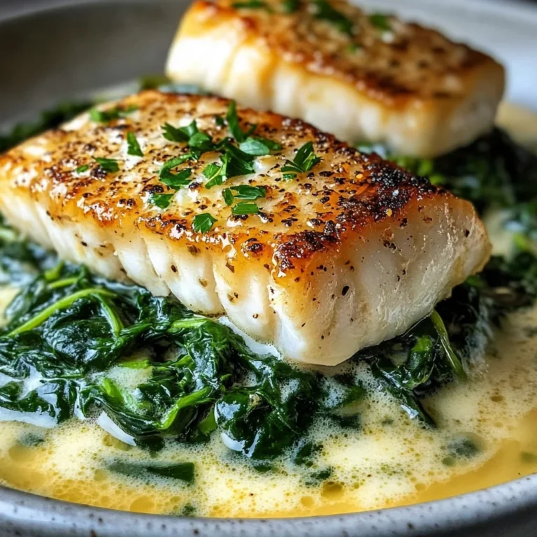 Lemon-Garlic Sea Bass with Creamed Spinach