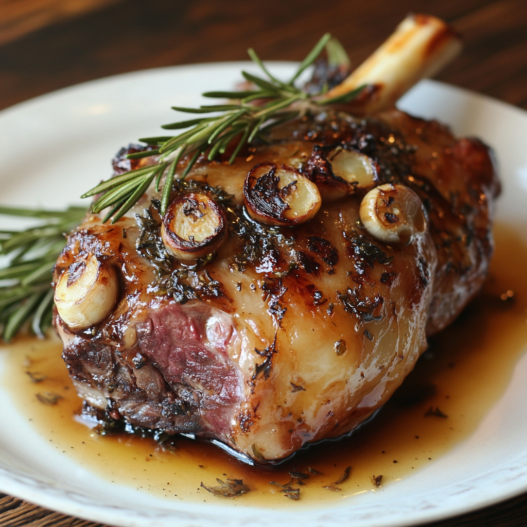 Roasted Bone-In Lamb Shoulder with Garlic and Honey-Rosemary Glaze
