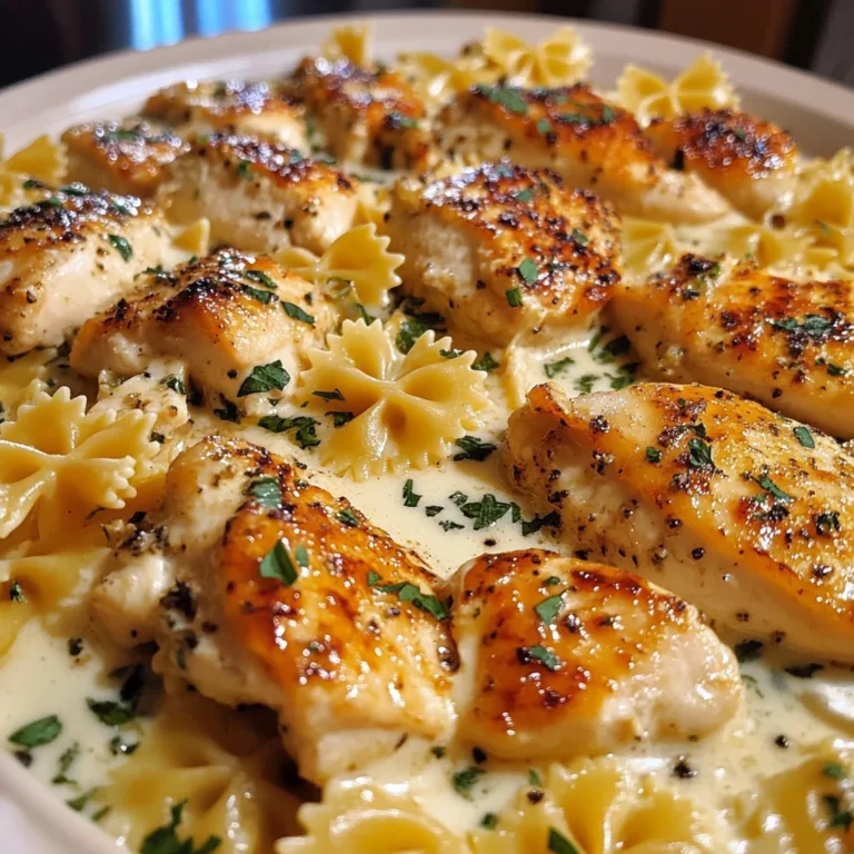 Cheesy Garlic Butter Chicken with Bowtie Pasta and Creamy Sauce