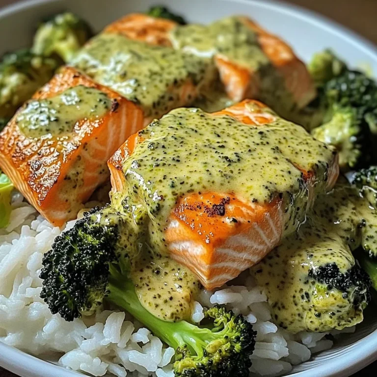 Creamy Pesto Salmon with Broccoli & Rice