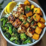 Honey Garlic Chicken Bowl with Rice, Broccoli & Roasted Butternut Squash