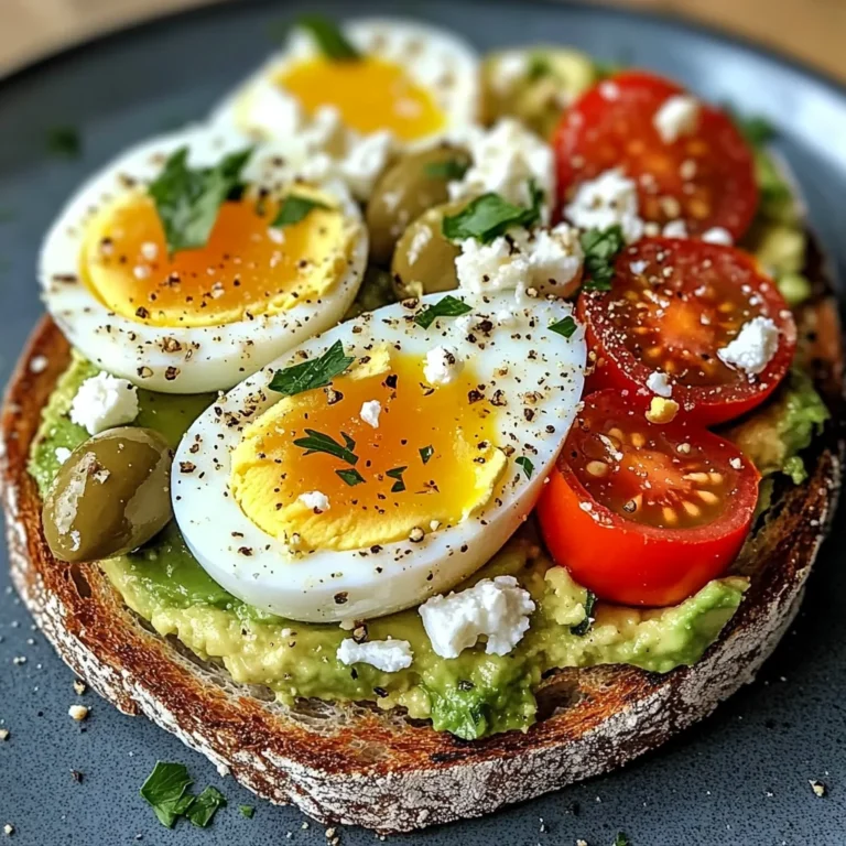 Mediterranean Egg & Avocado Toast with Feta, Olives & Tomatoes