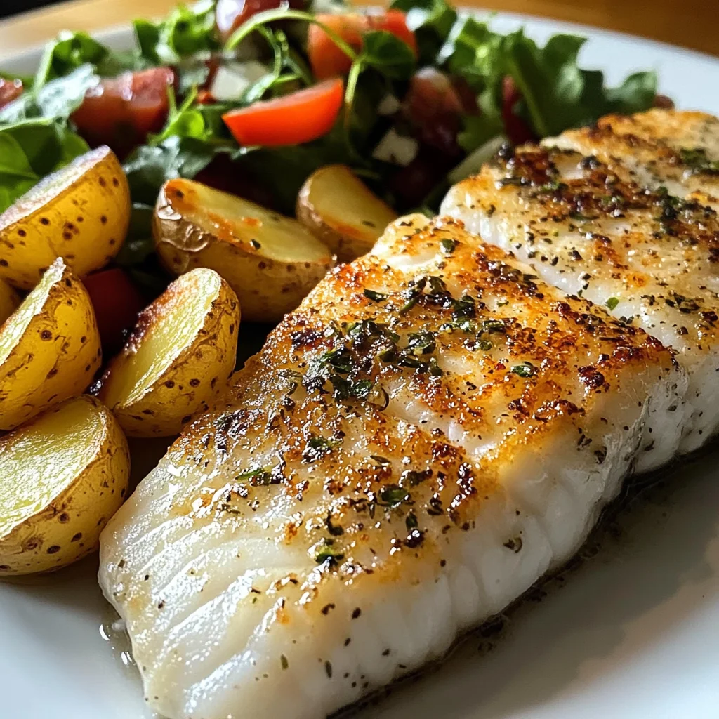 Pan-Seared White Fish with Herbed Baby Potatoes & Garden Salad