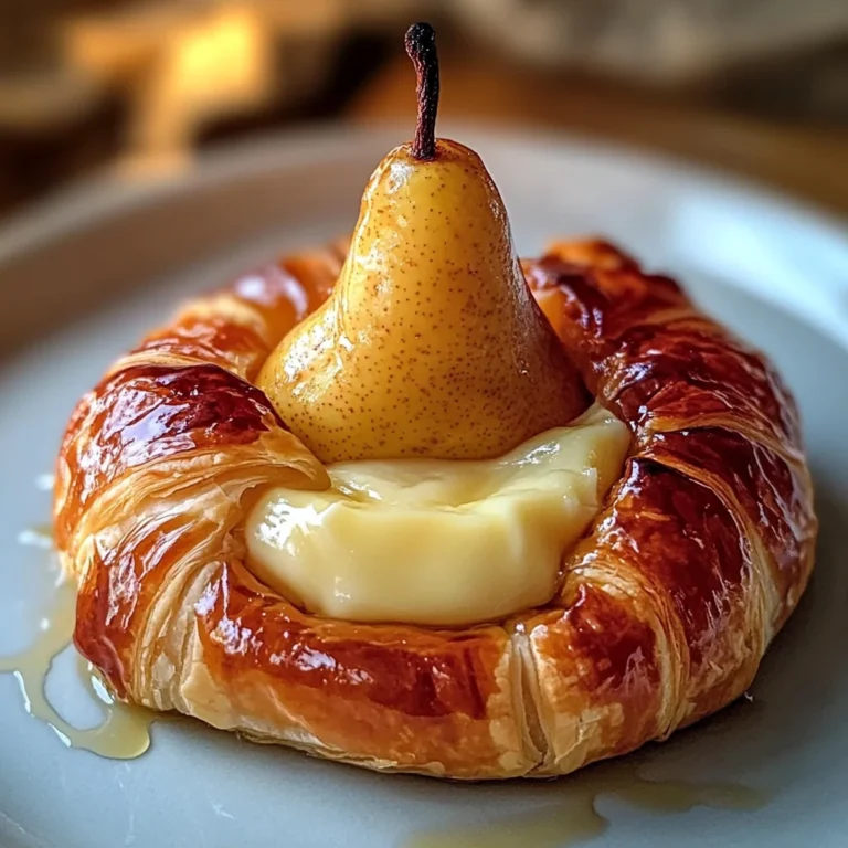 Poached Pear Wrapped in Brie, Baked in Puff Pastry