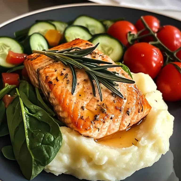 Rosemary Salmon with Mashed Potatoes & Fresh Garden Salad