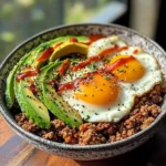 Spicy Avocado & Beef Protein Bowl with Fried Eggs