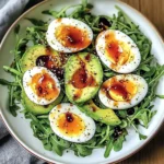 Avocado Arugula Salad with Jammy Eggs & Creamy Balsamic Drizzle
