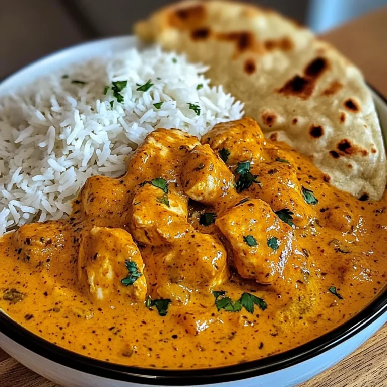 Butter Chicken with Coriander, Rice, and Naan