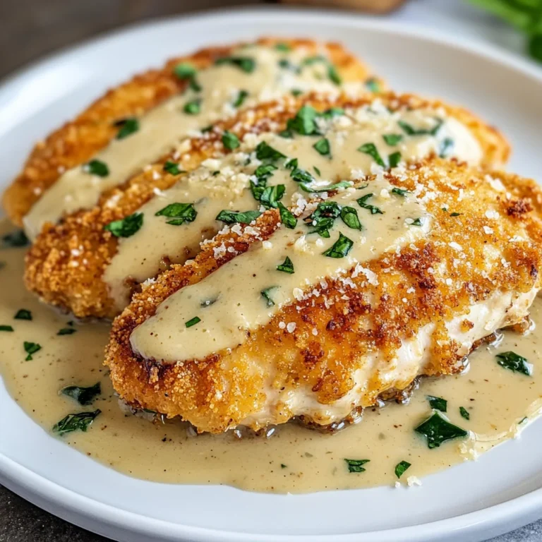 Crispy Parmesan Chicken with a Rich Garlic Sauce - Easy Dinner Idea