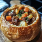 Rustic Beef Stew in Crusty Bread Bowls