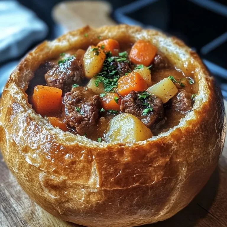 Rustic Beef Stew in Crusty Bread Bowls
