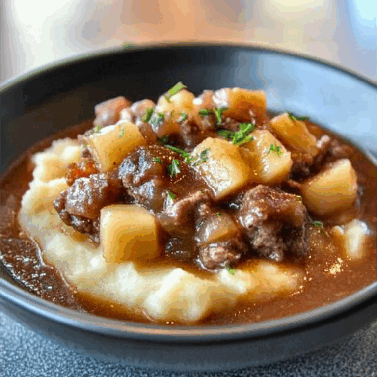 Fall Apple Cider Stew over Mashed Potatoes